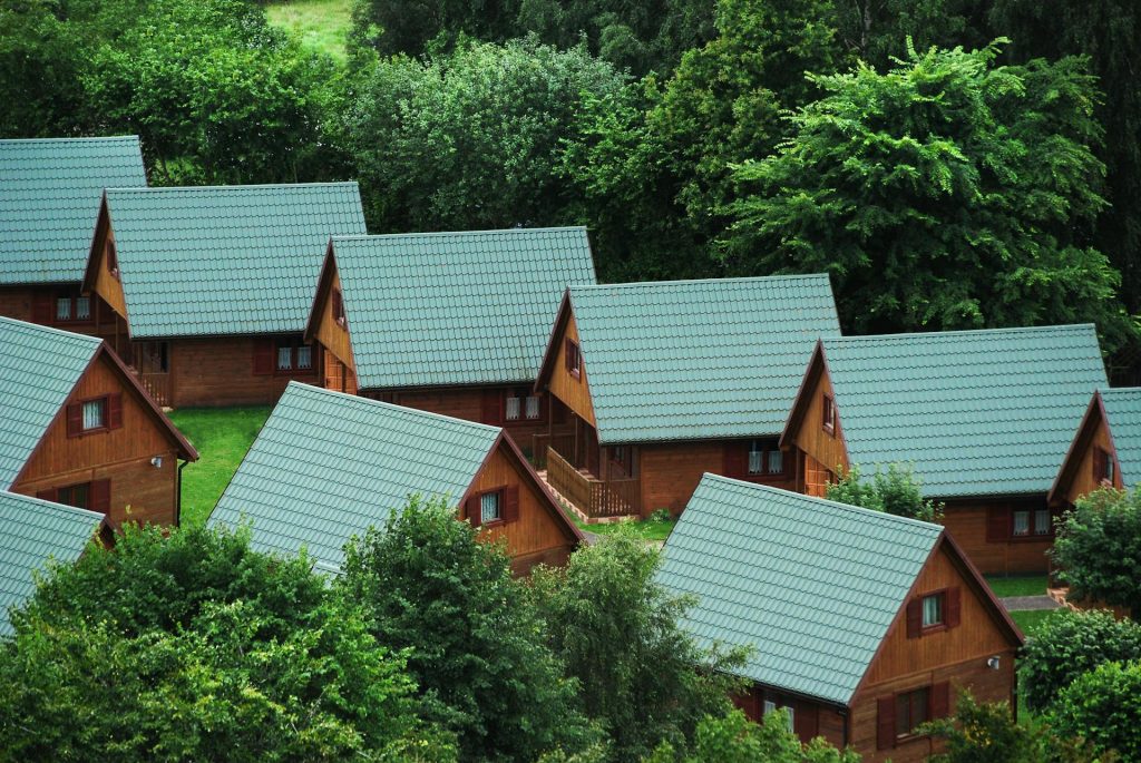 photo of forest with houses constructed of wood